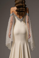 Load image into Gallery viewer, Sparkly Ivory Mermaid Off the Shoulder Long Formal Dress with Cape
