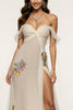 Load image into Gallery viewer, Sparkly Ivory Mermaid Floral Off the Shoulder Long Formal Dress with Slit