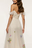 Load image into Gallery viewer, Sparkly Ivory Mermaid Floral Off the Shoulder Long Formal Dress with Slit