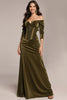 Load image into Gallery viewer, Green Velvet Off the Shoulder Long Corset Formal Dress with Sleeves