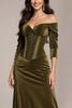 Load image into Gallery viewer, Green Velvet Off the Shoulder Long Corset Formal Dress with Sleeves