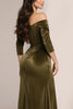 Load image into Gallery viewer, Green Velvet Off the Shoulder Long Corset Formal Dress with Sleeves