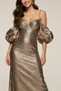 Load image into Gallery viewer, Sparkly Brown Cold Shoulder Mermaid Long Sequin Formal Dress with Sleeves