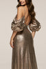 Load image into Gallery viewer, Sparkly Brown Cold Shoulder Mermaid Long Sequin Formal Dress with Sleeves