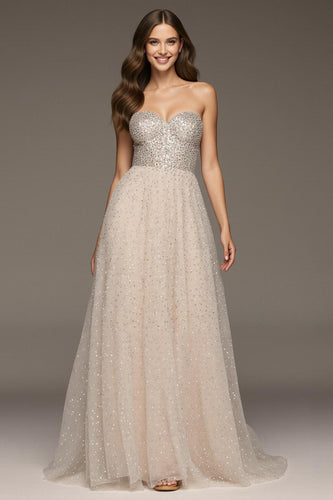 Sparkly Ivory A-Line Sweetheart Long Sequin Formal Dress
