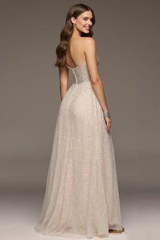 Sparkly Ivory A-Line Sweetheart Long Sequin Formal Dress