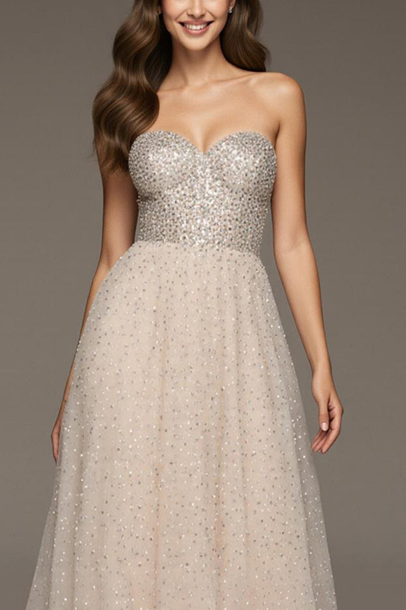 Load image into Gallery viewer, Sparkly Ivory A-Line Sweetheart Long Sequin Formal Dress