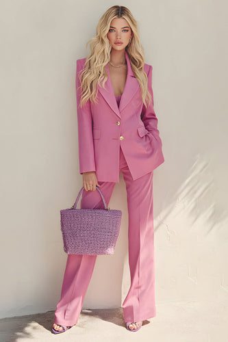 2 Piece Pink Long Sleeves Notched Lapel Prom Suits with Pockets