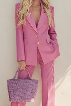 2 Piece Pink Long Sleeves Notched Lapel Prom Suits with Pockets