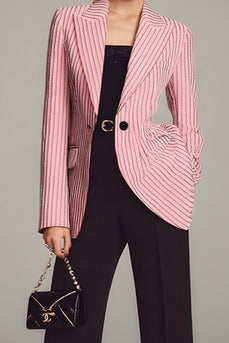 2 Piece Black Pink Peak Lapel Striped Long Sleeves Prom Suits with Pockets
