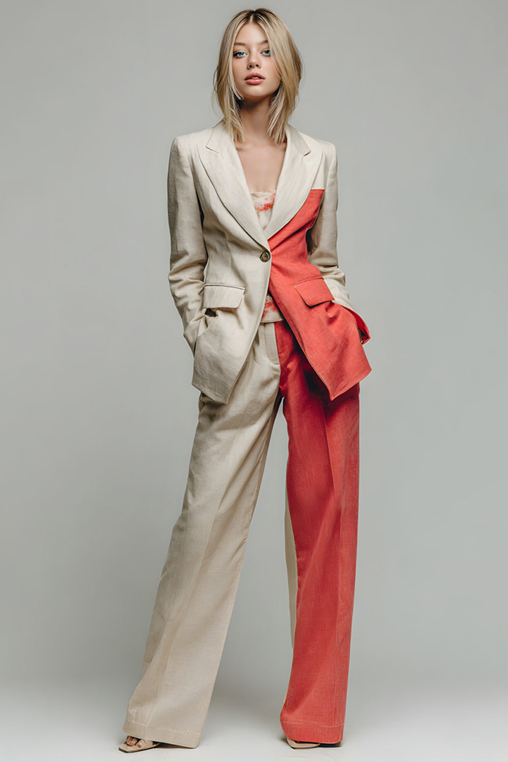 2 Piece Khaki Peak Lapel Prom Suits with Pockets