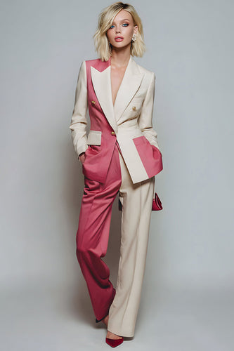 2 Piece Coral Ivory Peak Lapel Patchwork Prom Suits with Pockets