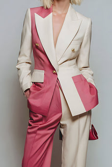 2 Piece Coral Ivory Peak Lapel Patchwork Prom Suits with Pockets