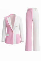 Load image into Gallery viewer, 2 Piece Coral Ivory Peak Lapel Patchwork Prom Suits with Pockets