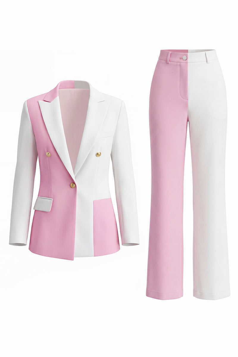 Load image into Gallery viewer, 2 Piece Coral Ivory Peak Lapel Patchwork Prom Suits with Pockets