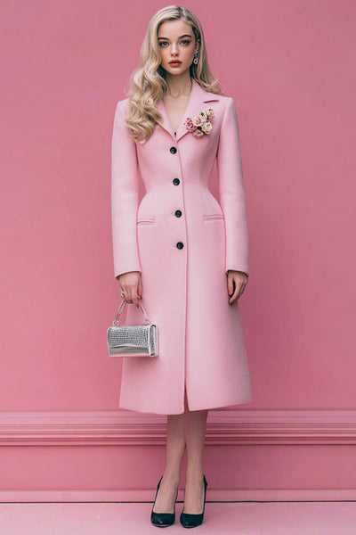 Pink Floral Single Breasted Notched Lapel Midi Blazer Dress