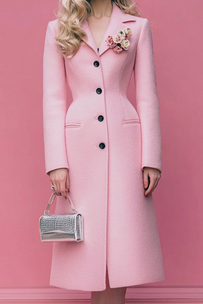 Load image into Gallery viewer, Pink Floral Single Breasted Notched Lapel Midi Blazer Dress