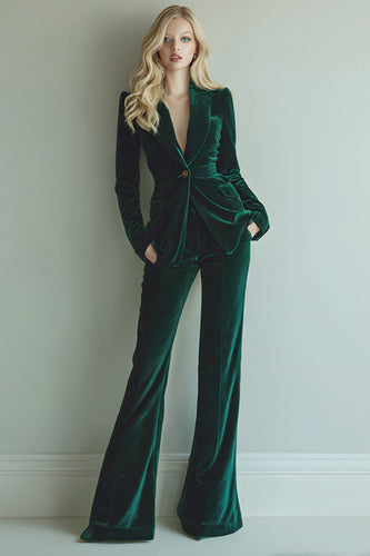 2 Piece Dark Green Velvet Prom Suits with Pockets