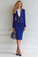 Load image into Gallery viewer, 2 Piece Royal Blue Double Breasted Midi Pencil Business Suits
