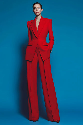 2 Piece Red Long Sleeves Notched Lapel Prom Suits with Pockets