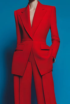 2 Piece Red Long Sleeves Notched Lapel Prom Suits with Pockets