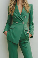 Load image into Gallery viewer, 2 Piece Green Long Sleeves Prom Suits with Pockets