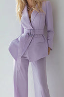 Load image into Gallery viewer, 2 Piece Lilac Long Sleeves Prom Suits with Belt