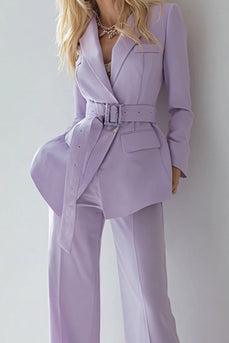 2 Piece Lilac Long Sleeves Prom Suits with Belt