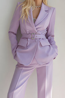 Lilac 2 Piece Long Sleeves Notched Lapel Prom Suits with Belt