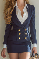 Load image into Gallery viewer, 2 Piece Navy Double Breasted Short Pencil Business Suits