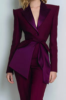 Load image into Gallery viewer, 2 Piece Peak Lapel Burgundy Prom Suits with Sash