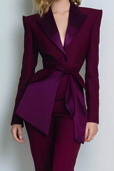 2 Piece Peak Lapel Burgundy Prom Suits with Sash