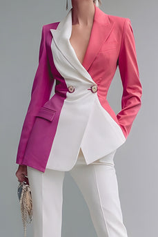 2 Piece White Peak Lapel Patchwork Prom Suits with Pockets