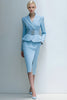 Load image into Gallery viewer, 2 Piece Blue Peak Lapel Midi Pencil Business Suits with Pockets