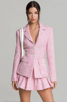 Load image into Gallery viewer, 2 Piece Pink Tweed A Line Single Breasted Short Pageant Interview Outfits with Pockets