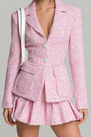 Load image into Gallery viewer, 2 Piece Pink Tweed A Line Single Breasted Short Pageant Interview Outfits with Pockets