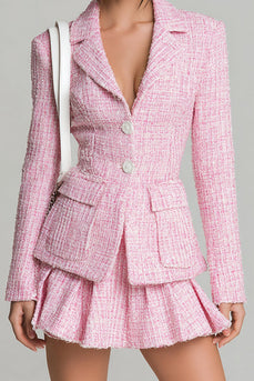 2 Piece Pink Tweed A Line Single Breasted Short Pageant Interview Outfits with Pockets