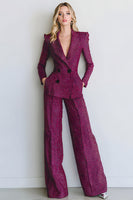 Load image into Gallery viewer, Women 2 Piece Fuchsia Prom Suits with Pockets Double Breasted Long Sleeves Business Pantsuits