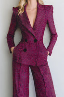 Load image into Gallery viewer, 2 Piece Fuchsia Double Breasted Long Sleeves Prom Suits