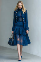 Load image into Gallery viewer, Dark Blue Long Sleeves Double Breasted Prom Blazer