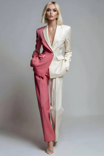 2 Piece Coral Ivory One Button Peak Lapel Long Sleeves Prom Suits
