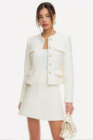 Load image into Gallery viewer, 2 Piece White Single Breasted Tweed A Line Short Pageant Interview Outfits