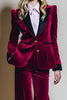 Load image into Gallery viewer, 2 Piece Burgundy Peak Lapel Velvet Long Sleeves Prom Suits