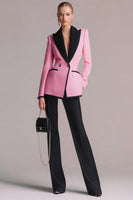 Load image into Gallery viewer, Women 2 Piece Black Pink Long Sleeves Pageant Interview Outfits Tweed Peak Lapel Double Breasted Business Suits