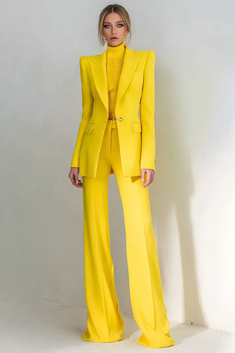 2 Piece Yellow Peak Lapel One Button Long Sleeves Prom Suits