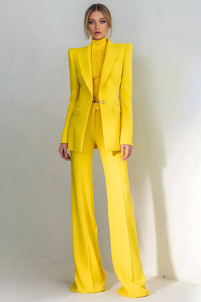 Load image into Gallery viewer, 2 Piece Yellow Peak Lapel One Button Long Sleeves Prom Suits