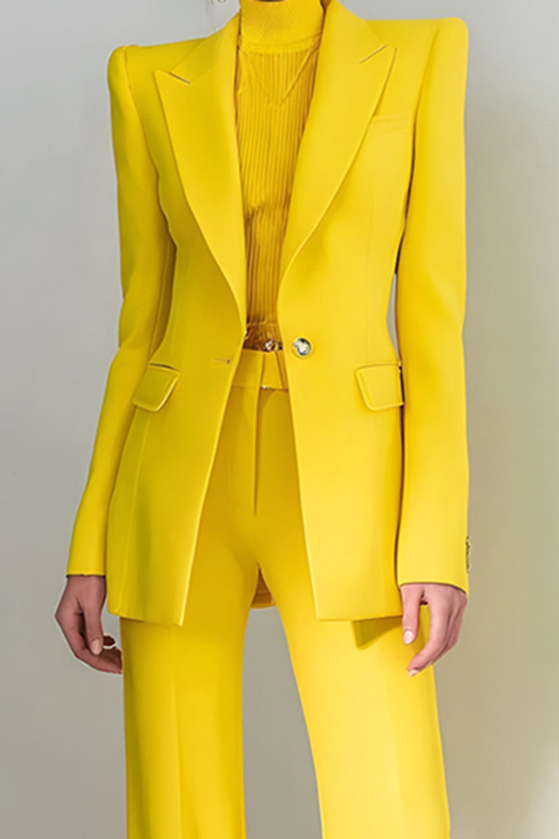 Load image into Gallery viewer, 2 Piece Yellow Peak Lapel One Button Long Sleeves Prom Suits