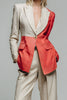 Load image into Gallery viewer, 2 Piece Khaki Red Patchwork One Button Peak Lapel Long Sleeves Prom Suits