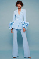 Load image into Gallery viewer, 2 Piece Blue Long Sleeves Notched Lapel Prom Suits with Ruffles