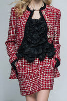Load image into Gallery viewer, 2 Piece Red Grid Tweed Tight Short Pageant Interview Outfits with Ruffles